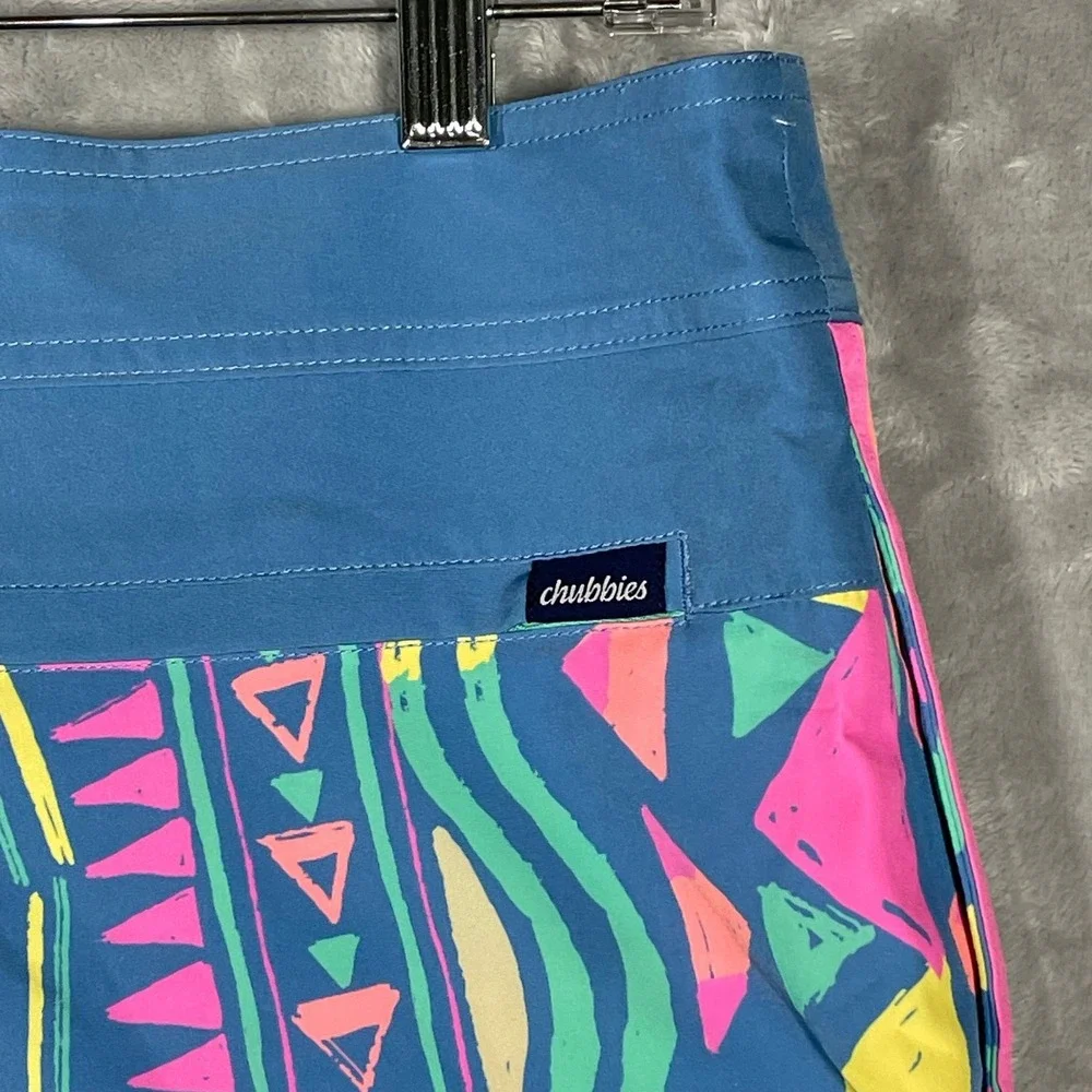 Chubbies The Long Timers Boardshorts Mens 30 Blue Neon 90s Retro 6 Inseam NEW